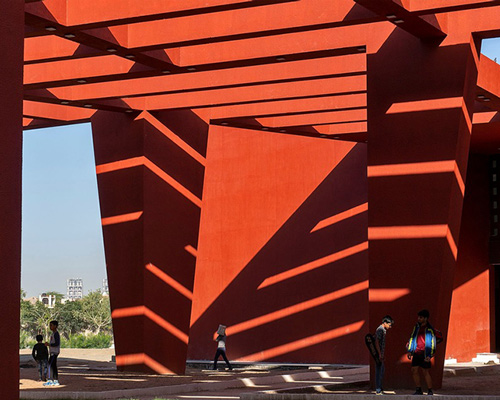 sanjay puri shades school campus in northern india with a network of angled red walls