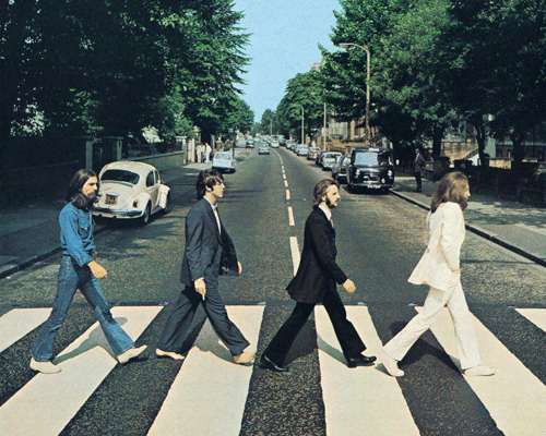 'social distancing' applied to iconic album covers like the beatles' abbey road