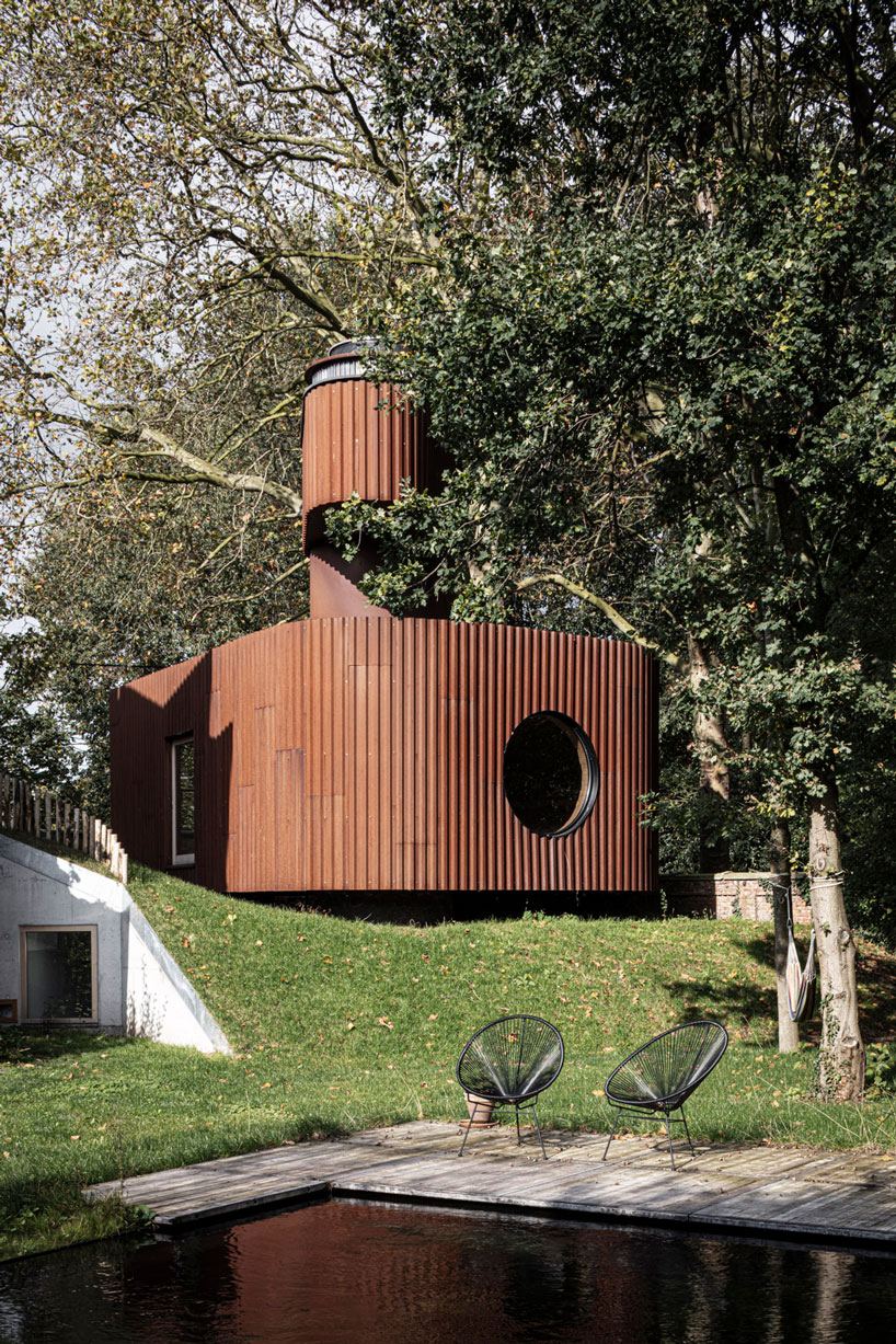 corten steel wraps a sculptural guesthouse designed by atelier vens vanbelle in belgium designboom