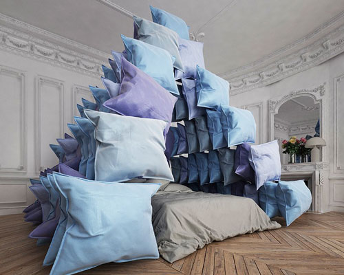 cyril lancelin imagines a pyramid of pillows as the ultimate symbol to stay home 