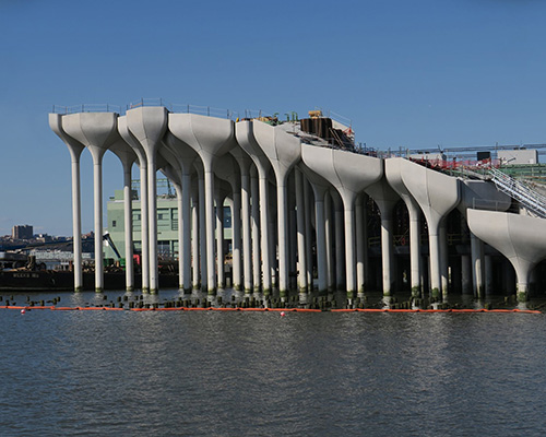 heatherwick studio's construction of 'little island' pier in NYC captured in new images