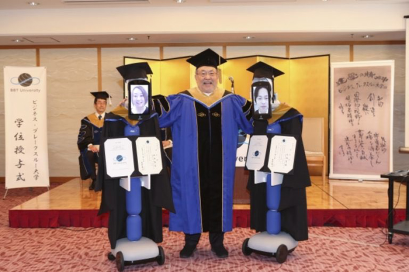 a japanese university used remote-controlled robots and zoom to hold a virtual graduation