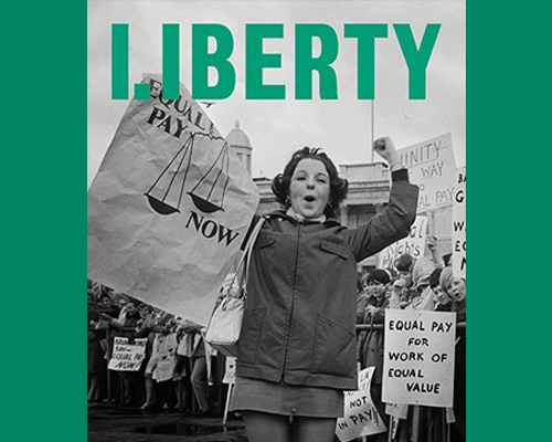 liberty's new logo represents ordinary people standing up to power, designed by north