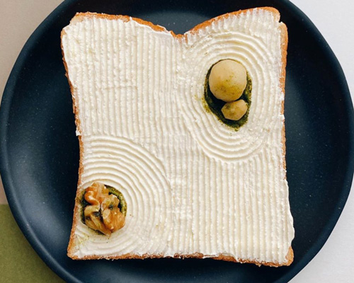 manami sasaki creates edible version of a zen japanese rock garden on toast