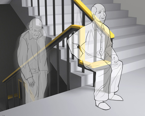 simple handrail redesign lets older users rest for a while when climbing