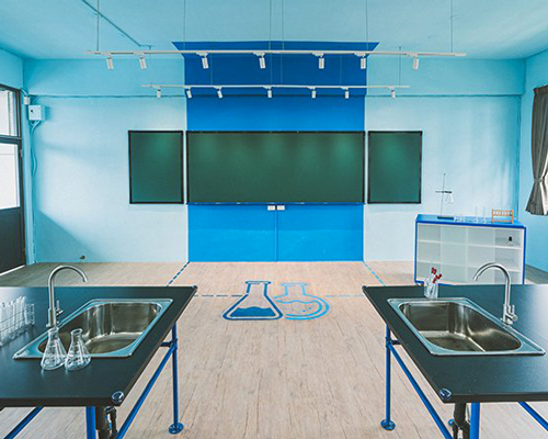 the cloudform laboratory revamps a classroom in taipei with splashes of vibrant color 