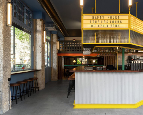 un studio's colorful bar design in lyon references prouvé, le corbusier + matégot