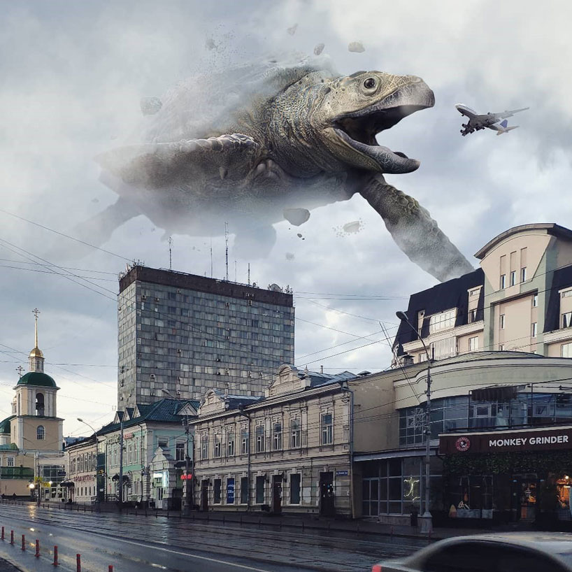 supersized animals take over the city in fantastical images by vadim solovyov designboom
