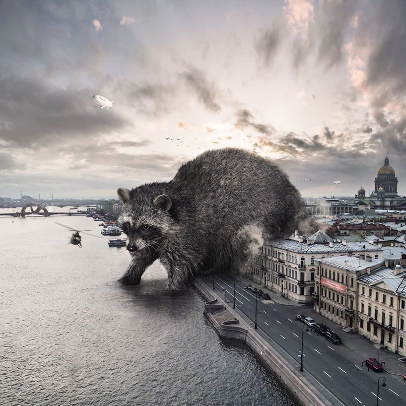 supersized animals take over the city in fantastical images by vadim solovyov designboom