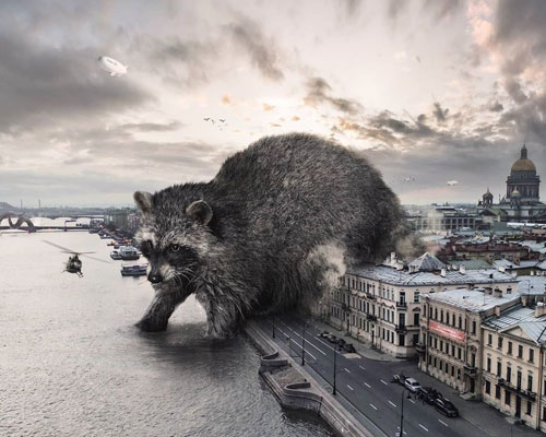 supersized animals take over the city in fantastical images by vadim solovyov