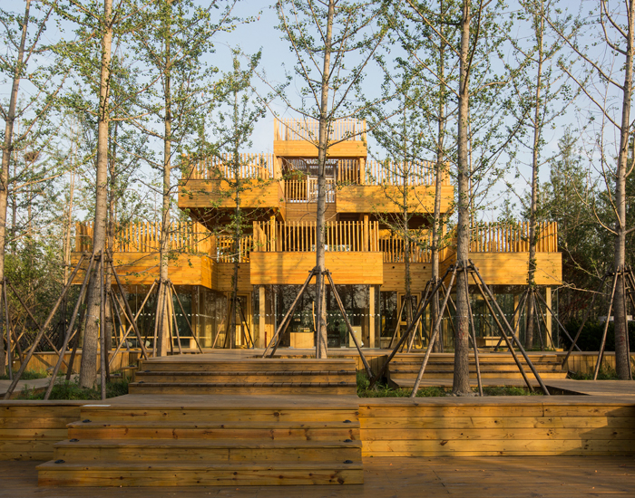 the pavilion fits within a grid that interferes as little as possible