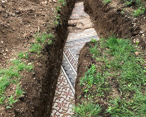 pristine ancient roman mosaic floor uncovered on italian vineyard near verona