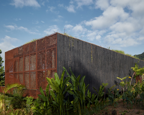 vibrant, perforated aluminum cloaks formafatal's 'atelier villa' in costa rica