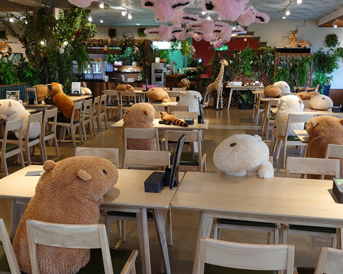 japanese zoo employs capybara stuffed animals to secure social distancing in its restaurant