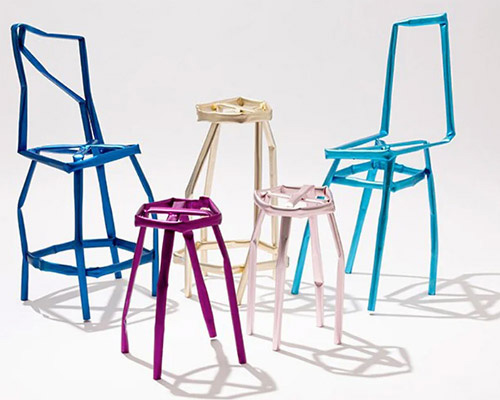 distorted pipes shape jinyeong yeon's 'aluminum anodized' chair series
