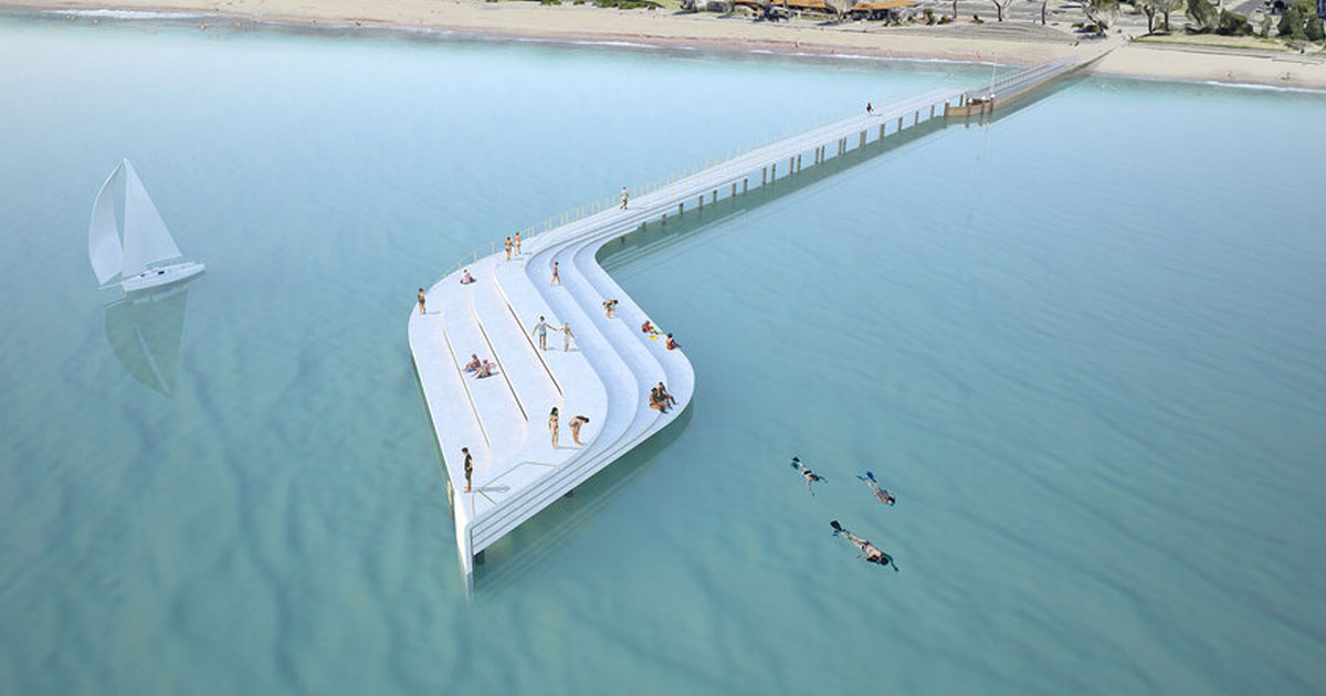 JJs arquitectura captures the shape of an wave for melbourne jetty design