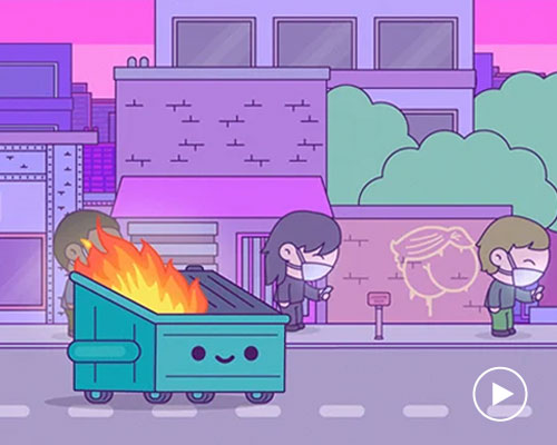 lil dumpster fire takes a cruise through town during quarantine in this animated short