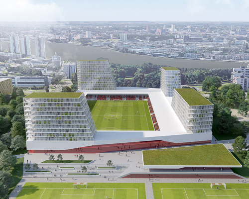 football stadium in the netherlands plans mixed-use towers that rise above the playing field