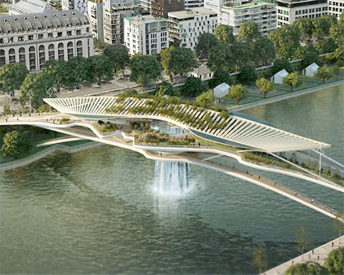 rescubika envisions 'babylon bridge' with waterfall over the seine in paris