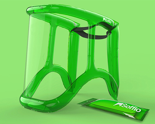 soffio is an inflatable face shield that allows for safe social interaction