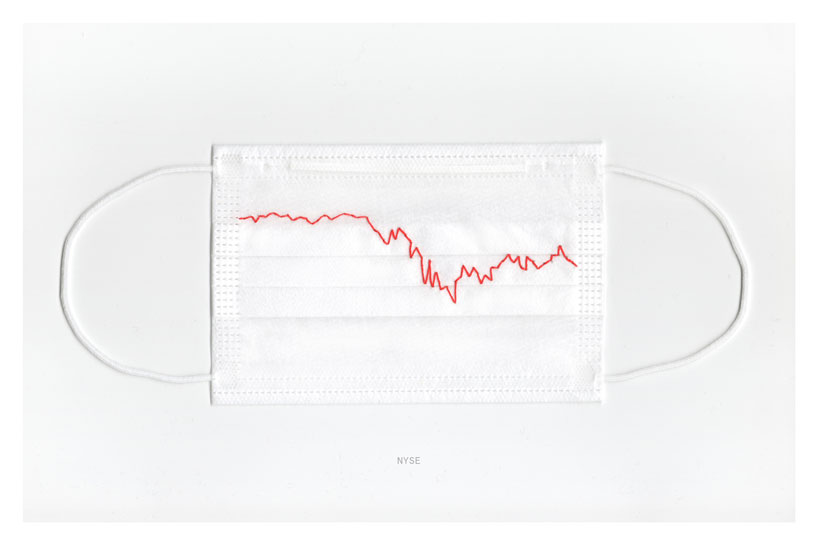 stock markets embroidered on face masks question: our health or our wealth? - 2