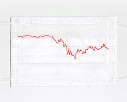stock markets embroidered on face masks question: our health or our wealth?