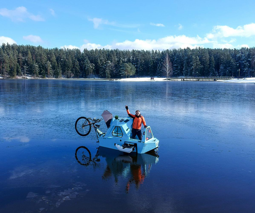 zeltini's 'z-triton' is a tiny electric camper that combines house, trike and boat