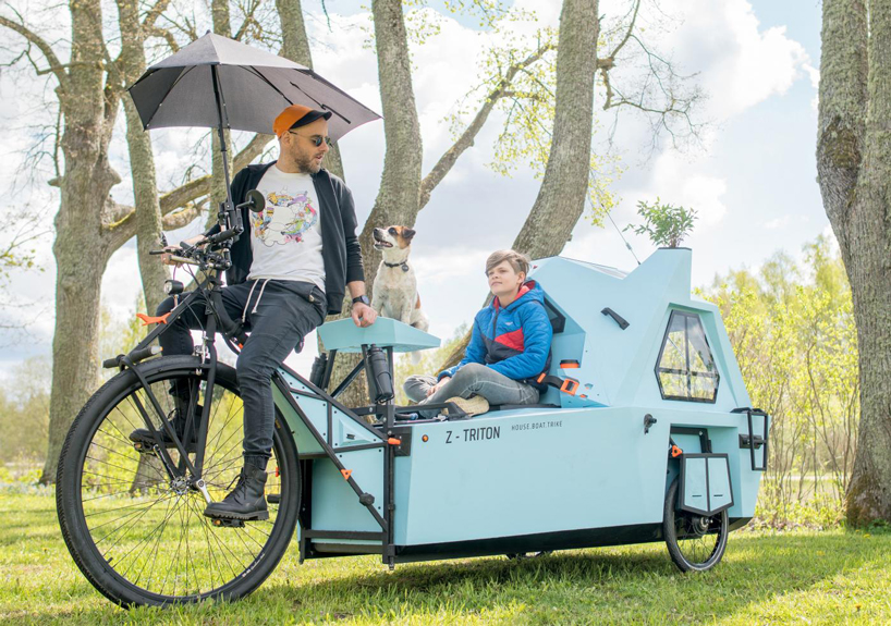 zeltini's 'z-triton' is a tiny electric camper that combines house, trike and boat