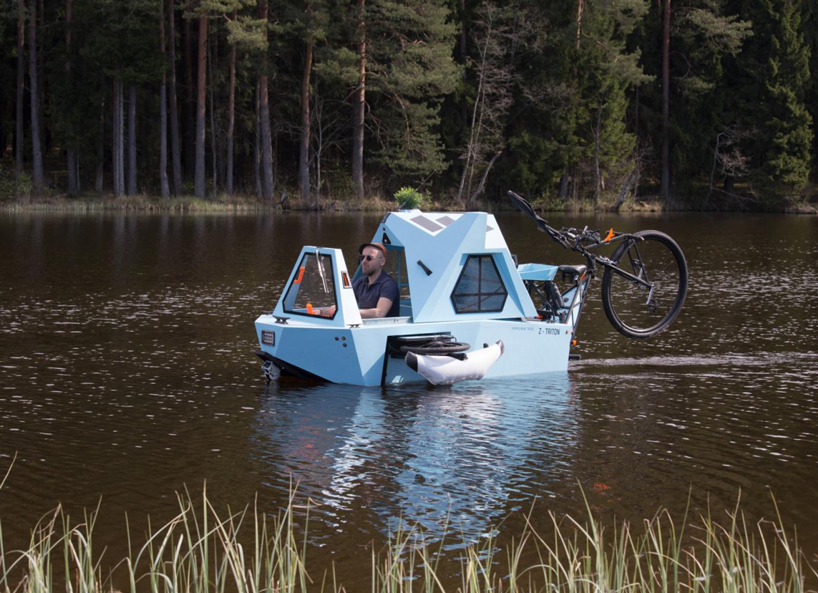 zeltini's 'z-triton' is a tiny electric camper that combines house, trike and boat