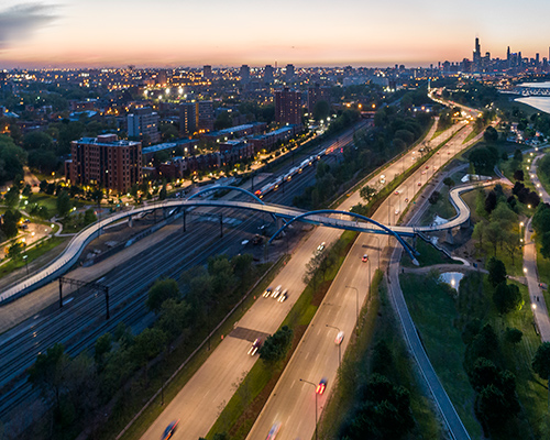 cordogan clark completes chicago's sinuous new pedestrian bridge at 41st street