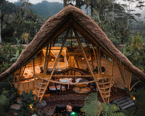 studio WNA builds all-bamboo 'hideout horizon' glamping house in bali
