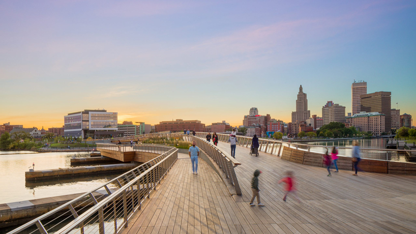 INFORM studio + buro happold build terraced gardens into providence pedestrian bridge designboom