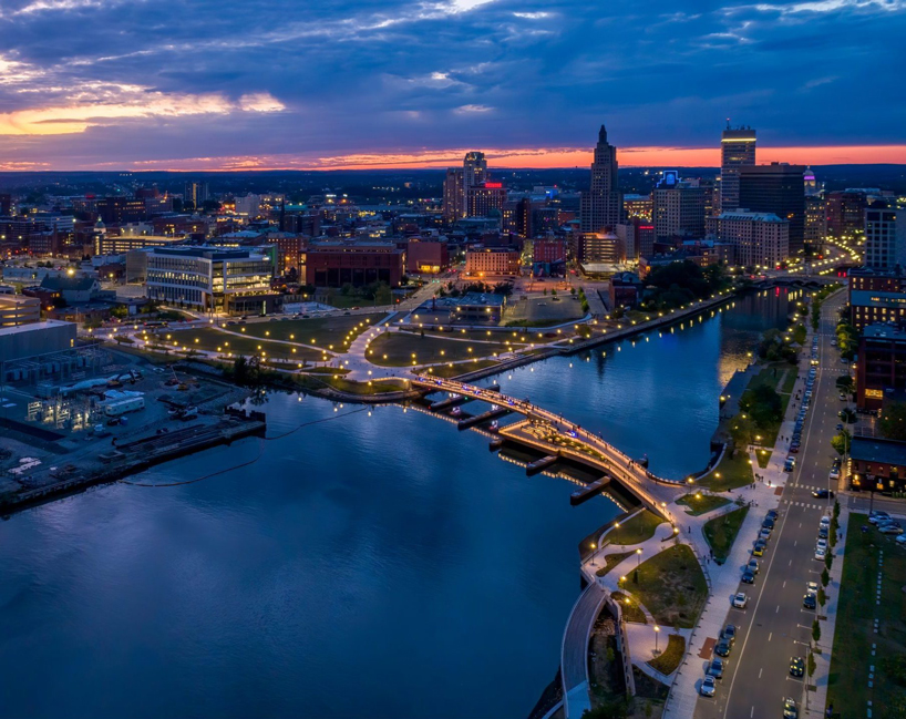 INFORM studio + buro happold build terraced gardens into providence pedestrian bridge designboom