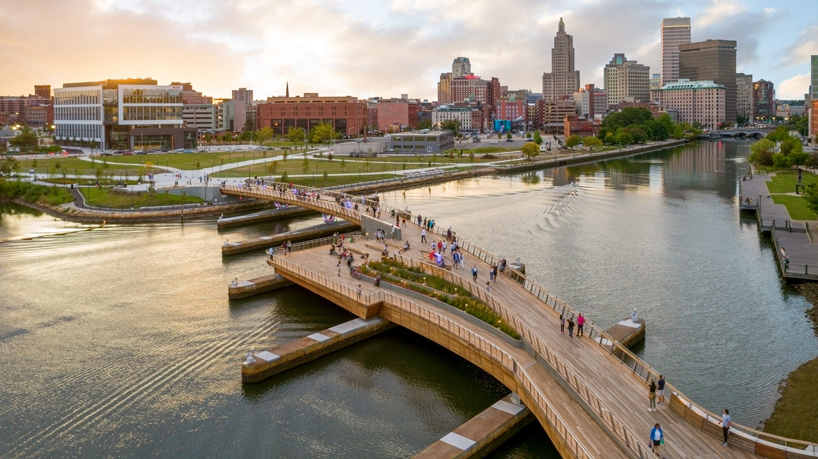 INFORM studio + buro happold build terraced gardens into providence pedestrian bridge designboom