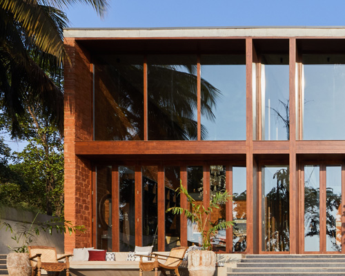 sP+a builds 'house of multiple courts' in goa using laterite stone blocks