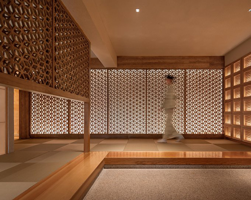 tsutsumi and associates applies a traditional asanoha pattern to japanese restaurant
