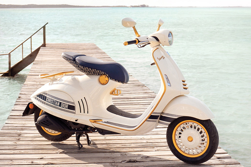 Trives barrikade have vespa and dior team up for a statement haute couture scooter