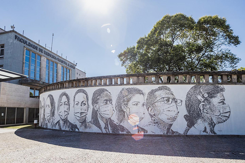 vhils honors healthcare workers + ancillaries with massive mural in porto