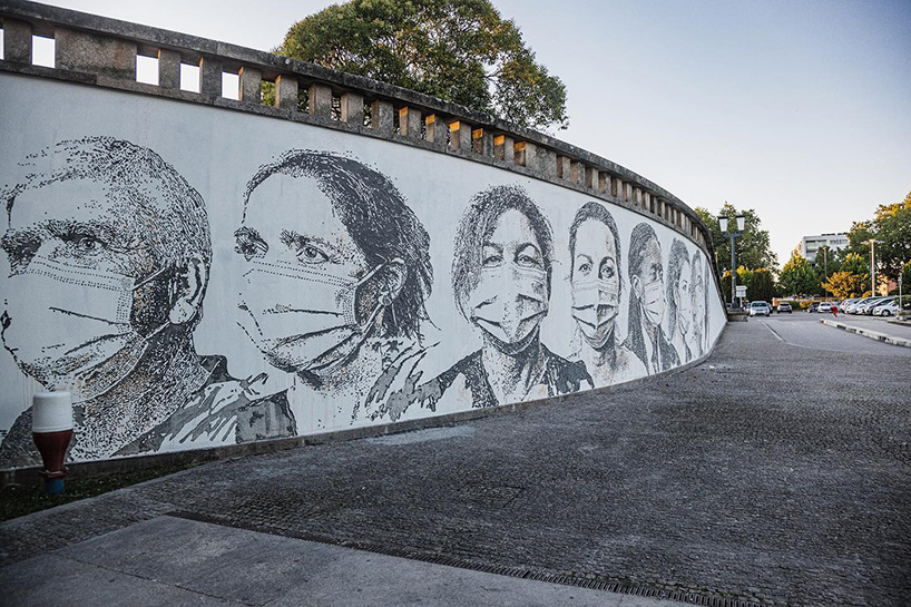 vhils honors healthcare workers + ancillaries with massive mural in porto