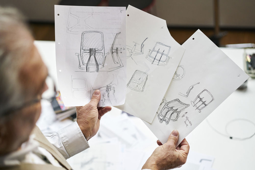 sketches showing the design process behind alberto meda's chair for vitra