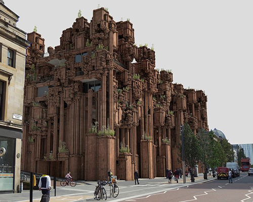 barry wark imagines an 'urban cliff' of growing plants for glasgow school of art extension