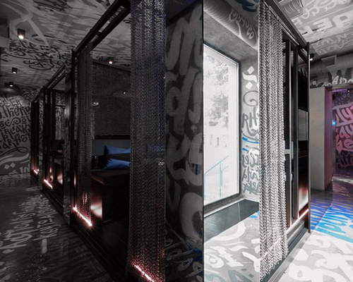 steel, mirrors and neon inscriptions adorn 'NO NAME' hookah bar in saint petersburg