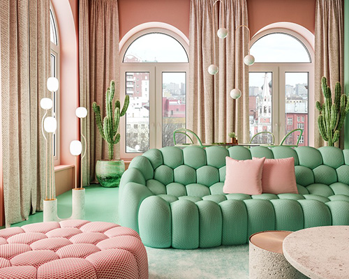 reutov design infuses apartment proposal in new york with pink and green hues