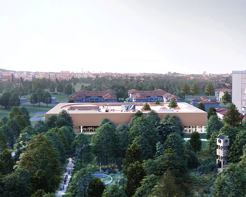 superspatial designs revenue agency headquarters with social roof within italian urban forest