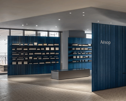 TORAFU architects adds indigo wooden walls within aesop store interior in japan