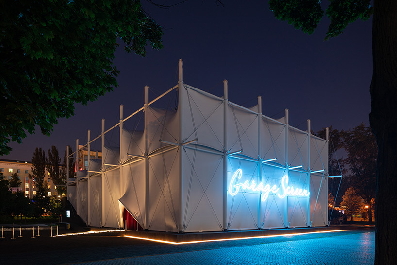 SNKH's pop-up cinema at moscow's garage museum resembles an inverted bedouin tent - 10