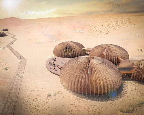 aidia studio envisions adaptable desert pod complex with retractable shading skin in abu dhabi
