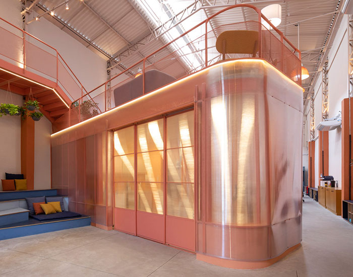 Colorful Booths Mezzanine Balconies Form Office Space For Dental Health Company In Brazil Free Autocad Blocks Drawings Download Center