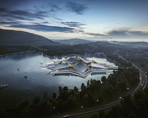 conference center by MARS studio appears as an urban floating island in china