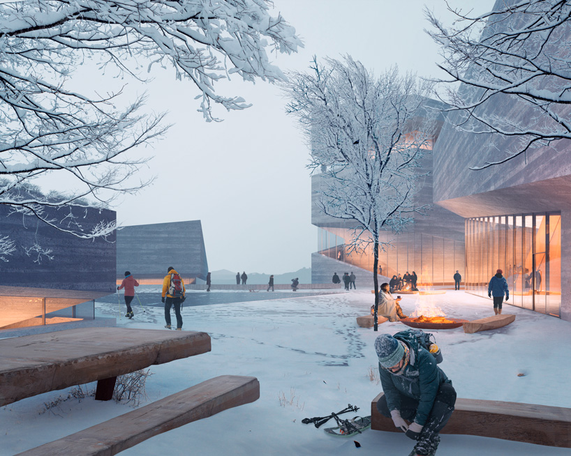 a winter version of the project's open spaces, filled with snow